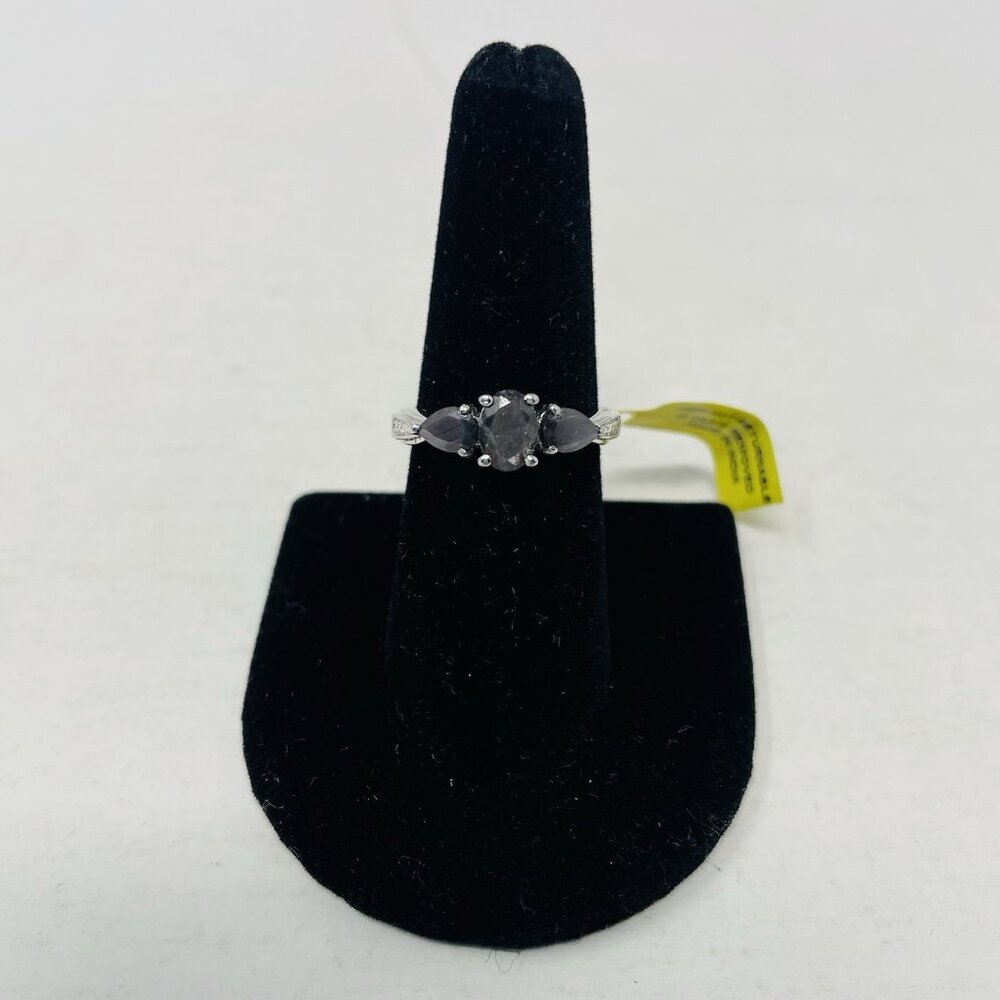 Natural Silver Sapphire Size 8‎ Platinum Over Sterling Silver 3 Stone Ring 5016